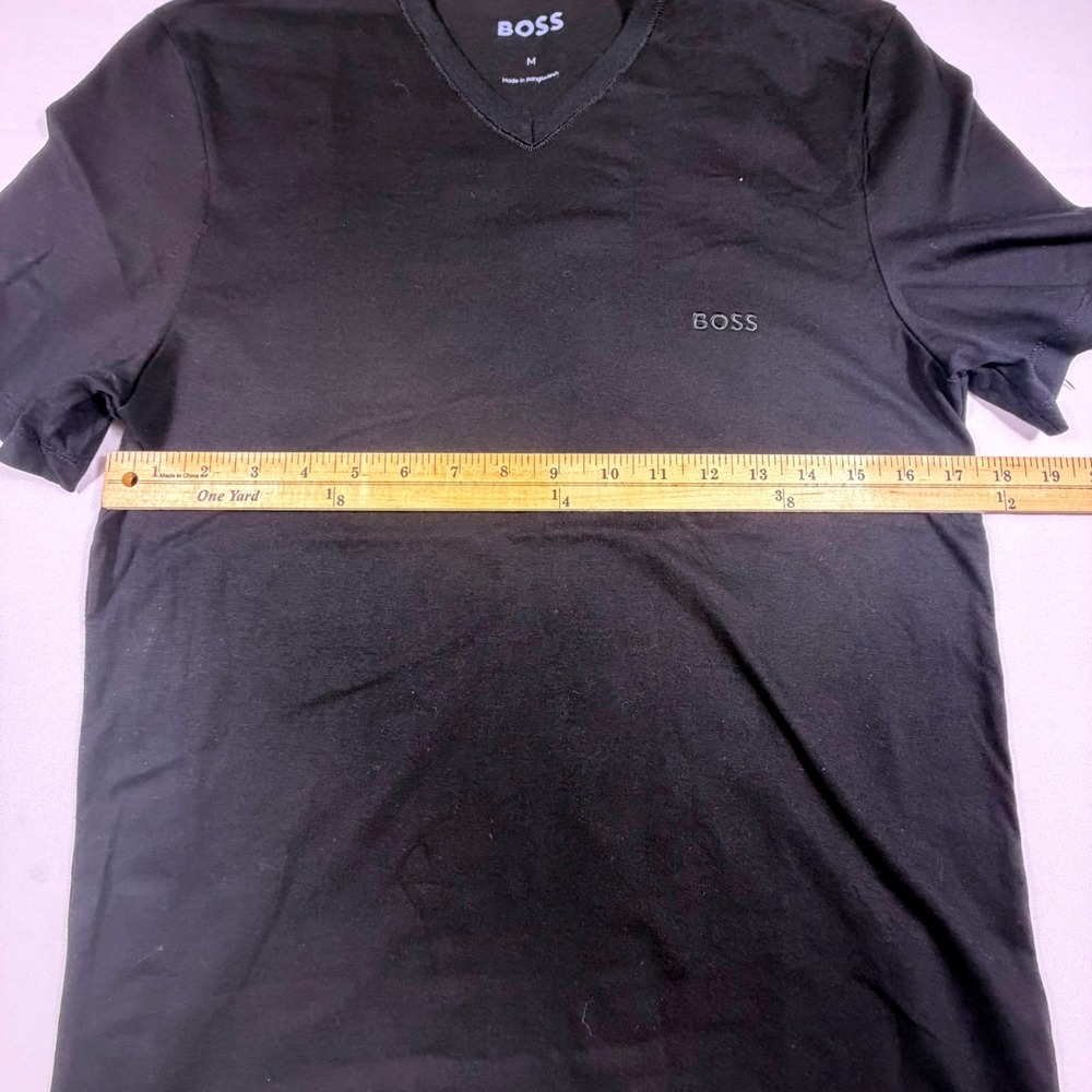 Hugo Boss Mens Black V-Neck T-Shirt Short Sleeve Tonal Logo Size M - Picture 2 of 11